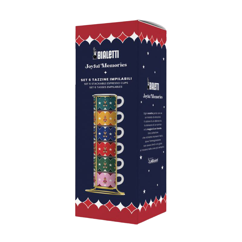 bialetti Świąteczny zestaw 6 filiżanek do espresso na stojaku joyful christmas